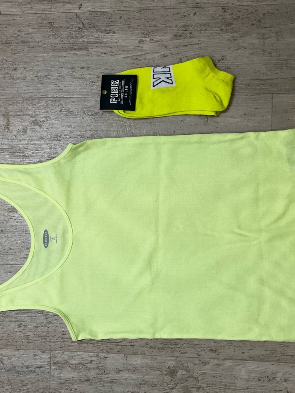 Set PINK Victoria's Secret Neon Yellow One Size Socks Women’s Old Navy Tank Top